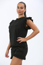 Load image into Gallery viewer, Frill Peplum Sleeve Top &amp; Short 2 Piece Tracksuit Set
