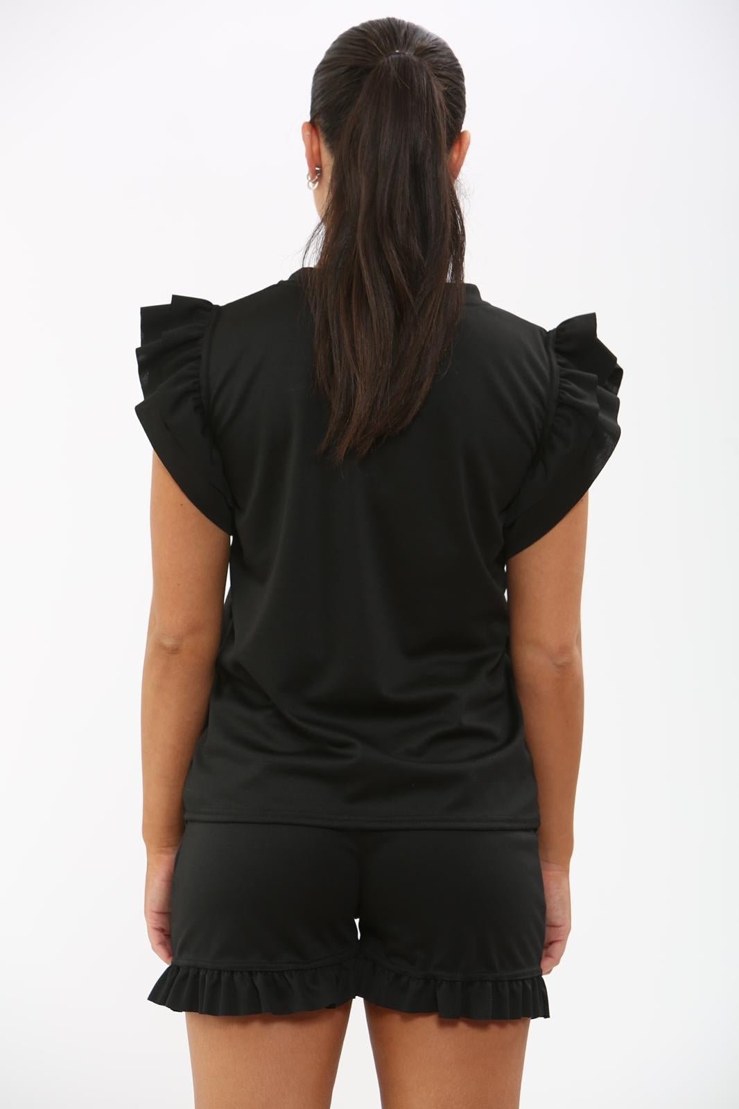 Frill Peplum Sleeve Top & Short 2 Piece Tracksuit Set