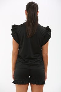 Frill Peplum Sleeve Top & Short 2 Piece Tracksuit Set