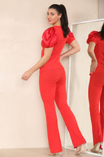 Load image into Gallery viewer, Silky Satin Puff Sleeves Ribbed Lounge Set
