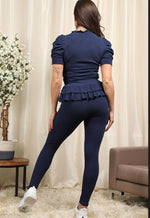 Load image into Gallery viewer, Short Sleeves Two Piece Suit with Ribbed Legging Co-Ord
