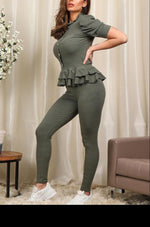 Load image into Gallery viewer, Short Sleeves Two Piece Suit with Ribbed Legging Co-Ord

