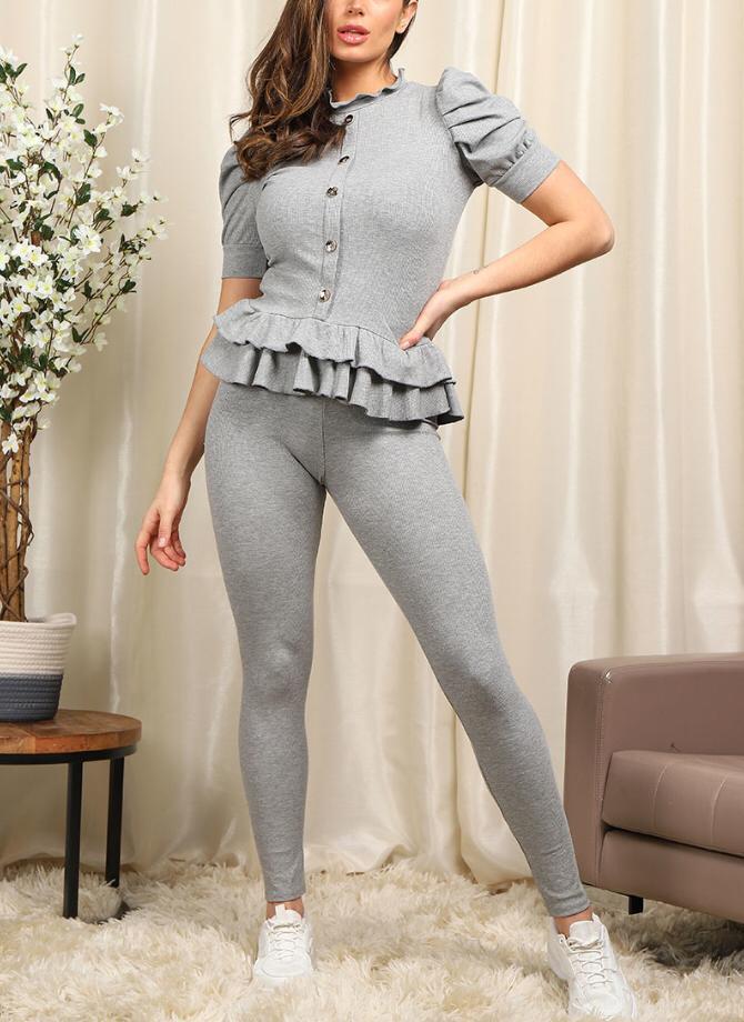 Short Sleeves Two Piece Suit with Ribbed Legging Co-Ord