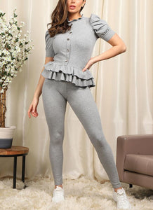 Short Sleeves Two Piece Suit with Ribbed Legging Co-Ord