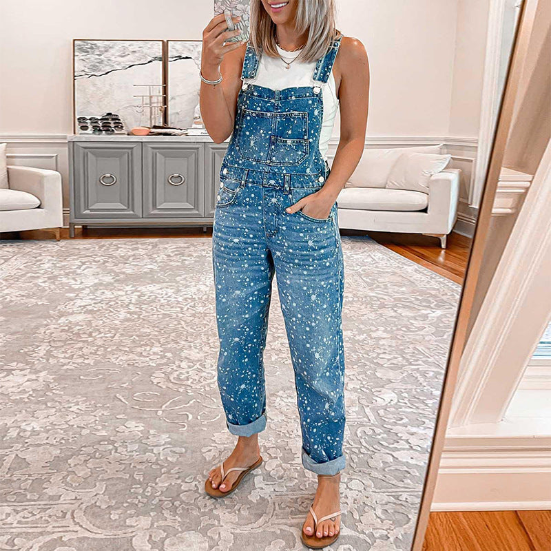 Washed Printed Dungarees