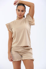 Load image into Gallery viewer, Frill Peplum Sleeve Top &amp; Short 2 Piece Tracksuit Set
