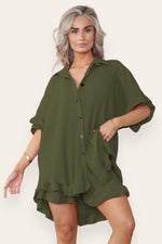 Load image into Gallery viewer, Oversized Gold Button Pleated Frilled Ruffle Co-Ord Set
