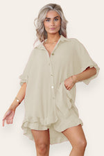 Load image into Gallery viewer, Oversized Gold Button Pleated Frilled Ruffle Co-Ord Set
