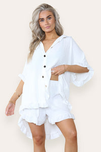 Oversized Gold Button Pleated Frilled Ruffle Co-Ord Set