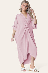 Tie Knotted Twisted Front Oversized Longline Midi Dress