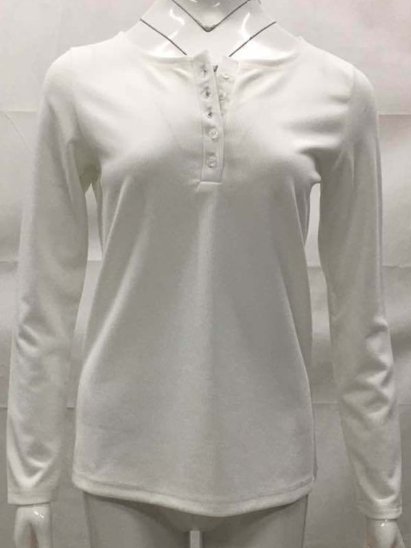 Solid Button Long Sleeve Top