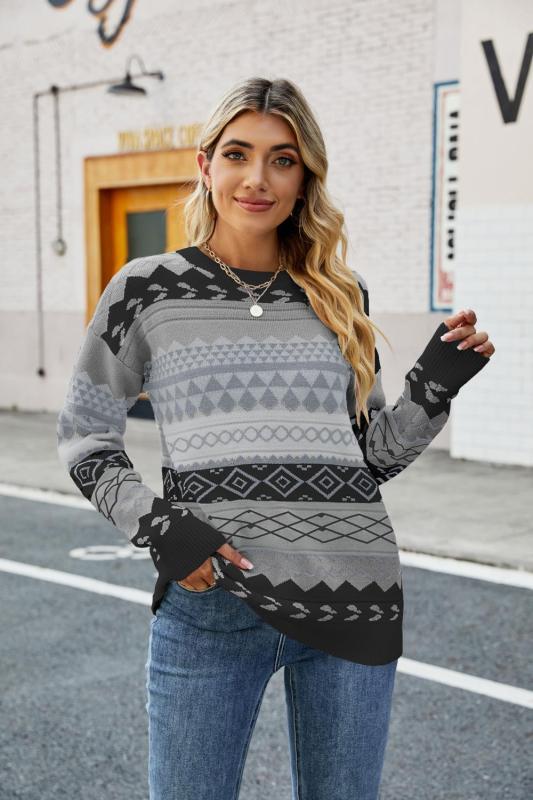 Retro Pattern Patchwork Sweater