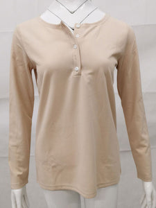Solid Button Long Sleeve Top