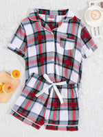 Load image into Gallery viewer, Plaid Short Sleeve Shorts Set
