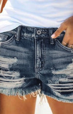 Load image into Gallery viewer, High-Waisted, Fringed, Cut-Out Denim Shorts

