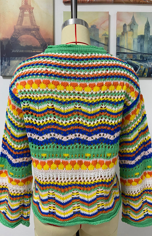 Loose Rainbow Knitted Cardigan