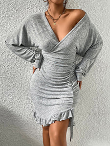 Ruched With Ruffle Hem Sweater Dress