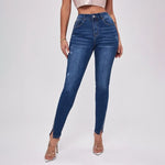 Load image into Gallery viewer, Slit Bead Trim High Waist Jeans
