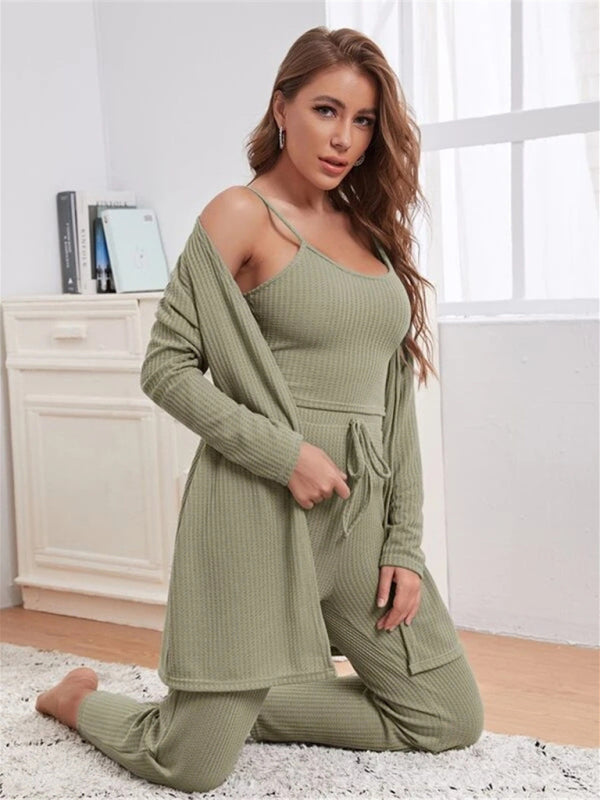 Waffle Knit Long Three-Piece Suit