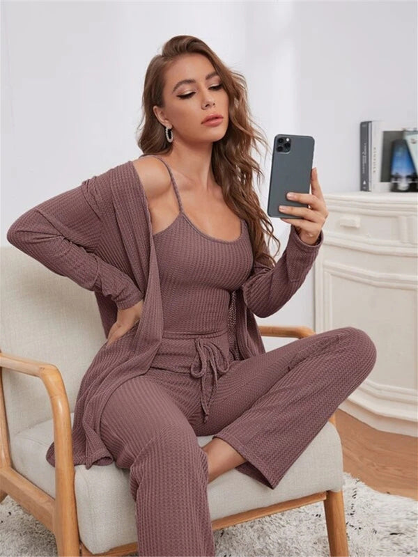 Waffle Knit Long Three-Piece Suit