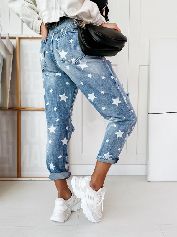 Star Pattern Ripped Jeans