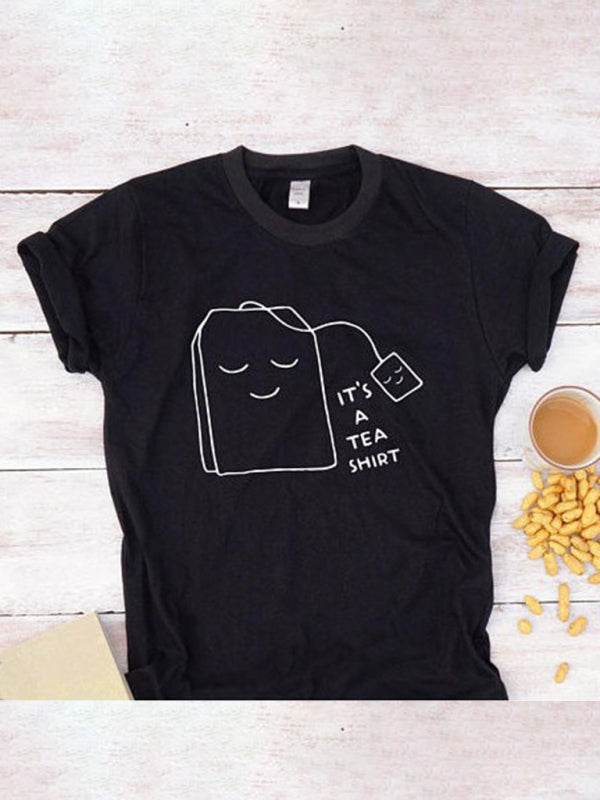 Graphic Tea Bag Smiling Face T-shirt Top