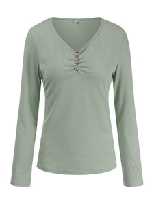 Ribbed Long-sleeved Henley Top