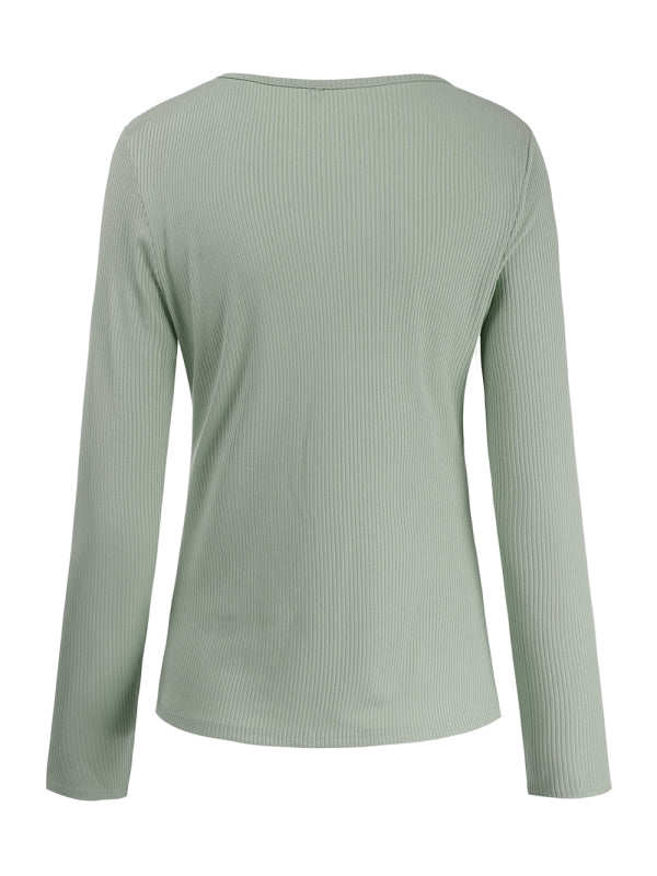 Ribbed Long-sleeved Henley Top
