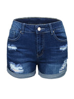 Load image into Gallery viewer, Ripped Mid Rise Denim Shorts
