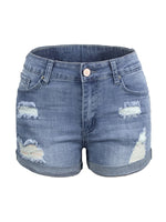 Load image into Gallery viewer, Ripped Mid Rise Denim Shorts
