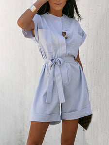 Button Front Short Sleeve Romper