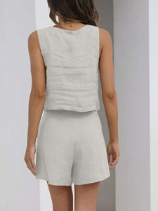 Sleeveless Square Neck Top + Shorts Two-Piece Set