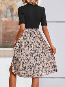 Half High Neck Leopard Print Dress