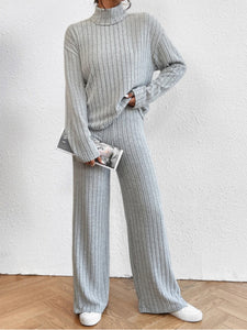 Casual High Collar Knitted  Two-piece Set