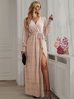 Load image into Gallery viewer, Elegant V Neck Long Sleeve Midi Dress
