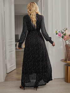 Elegant V Neck Long Sleeve Midi Dress
