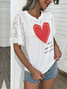Love Heart Printed Short Sleeve T-Shirt