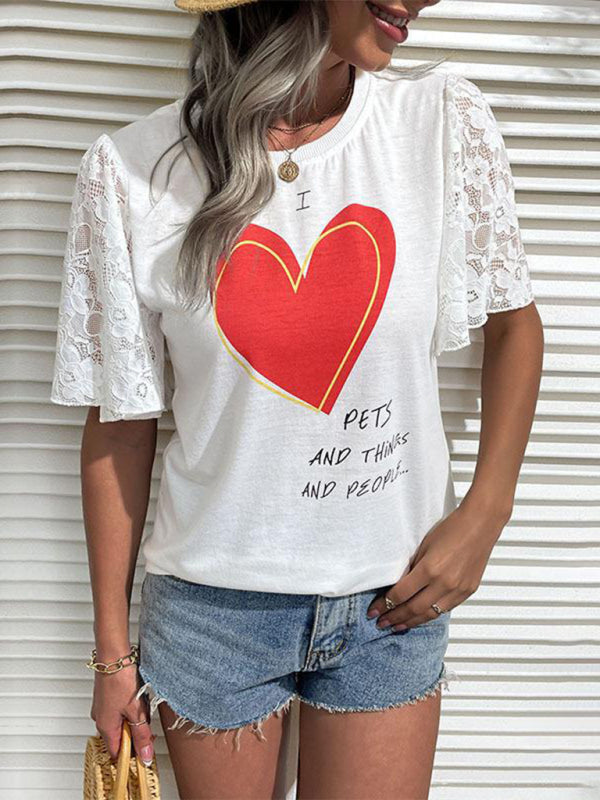 Love Heart Printed Short Sleeve T-Shirt