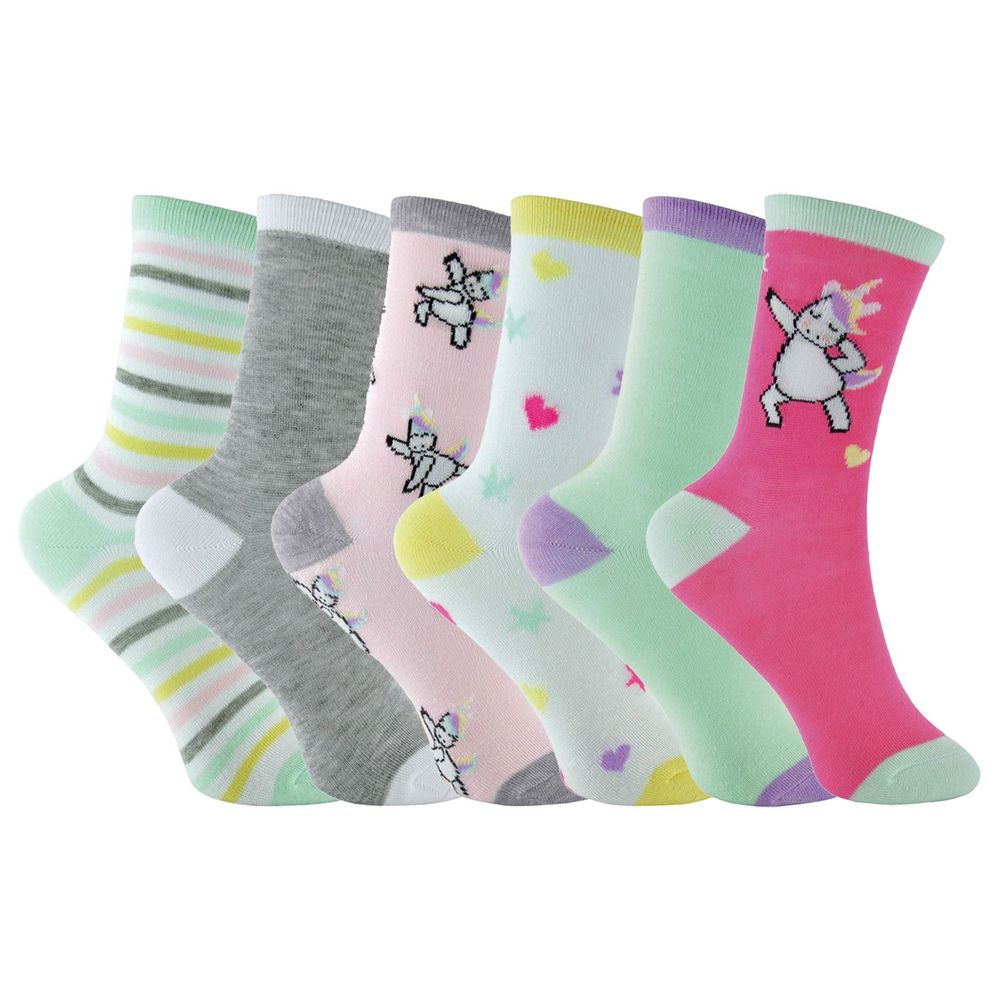 Girls 6 Pack Unicorn Design Socks