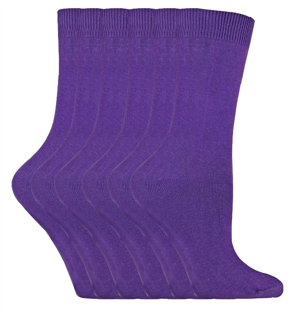 6 Pairs Ladies Plain Coloured Cotton Socks