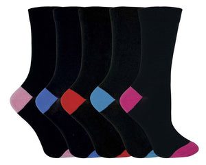 5 Pairs Ladies Coloured Heel & Toe Socks